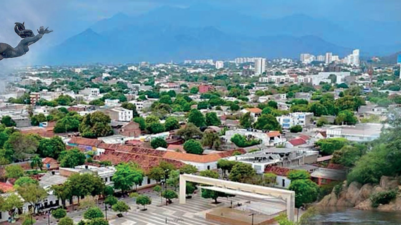 La ciudad de Valledupar con la Sierra Nevada de Santa Marta al fondo.