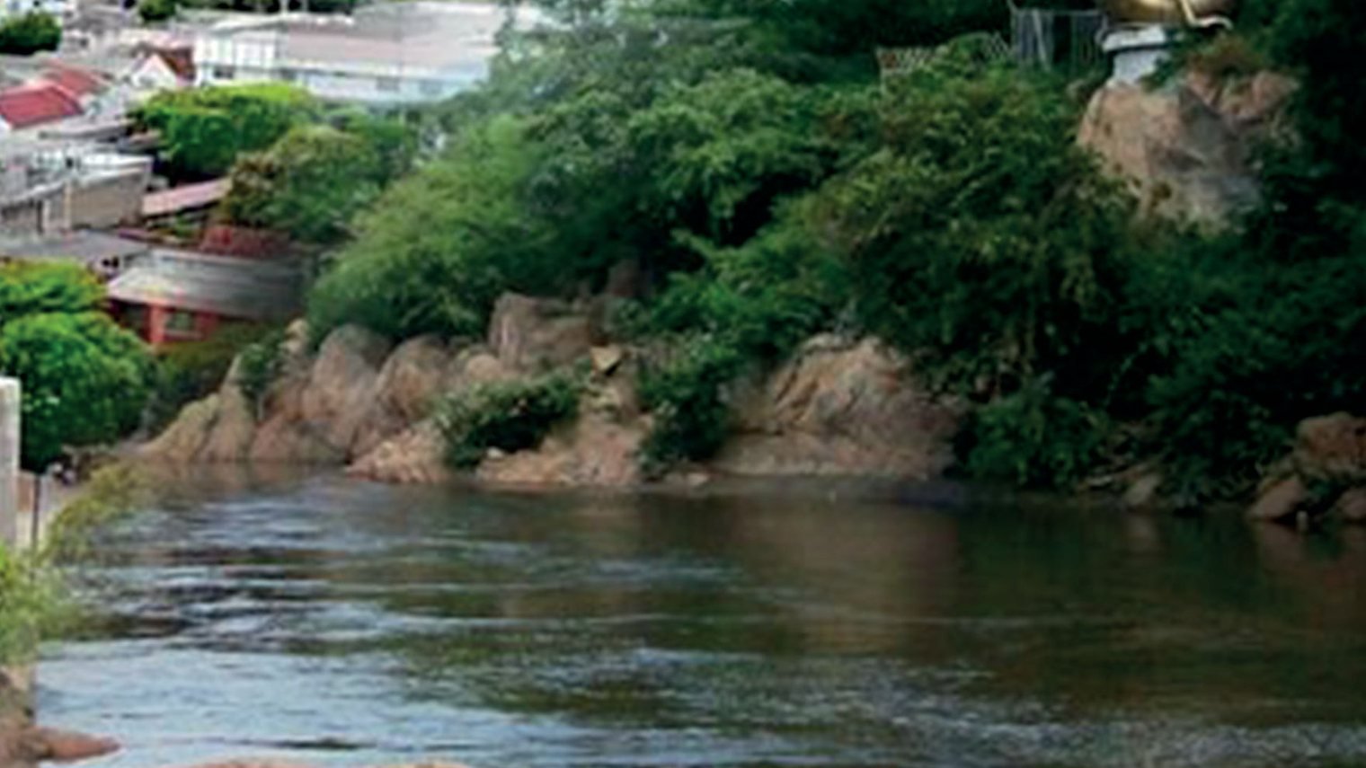 El río Guatapurí entre la vegetación y las piedras.
